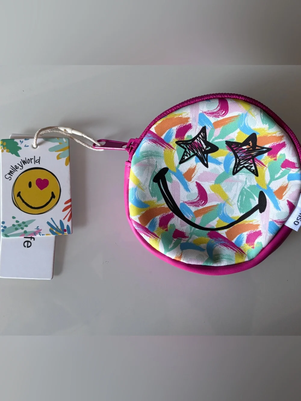 NWT MINISO SmileyWorld Round Coin Purse Colorful Stars